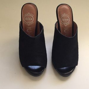 Jeffrey Campbell black calf hair mules